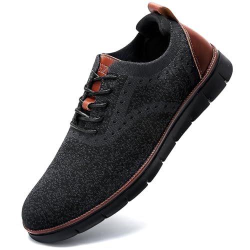 LEZTA Schuhe Herren Anzugschuhe Sneaker Oxfords Business Mesh Stoff Atmungsaktiv Sportschuhe Tennisschuhe Walkingschuhe Komfortabel Grau Schwarz 44 EU von LEZTA