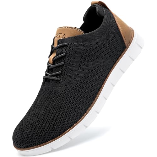 LEZTA Schuhe Herren Anzugschuhe Sneaker Oxfords Business Mesh Stoff Atmungsaktiv Sportschuhe Tennisschuhe Walkingschuhe Komfortabel Schwarz 44 EU von LEZTA