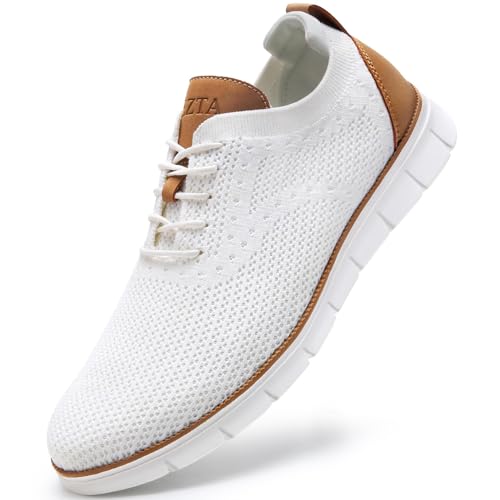 LEZTA Schuhe Herren Anzugschuhe Sneaker Oxfords Business Mesh Stoff Atmungsaktiv Sportschuhe Tennisschuhe Walkingschuhe Komfortabel Weiß 44 EU von LEZTA
