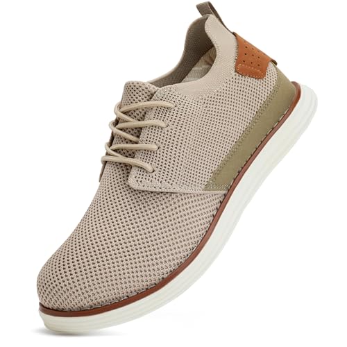 LEZTA Schuhe Herren Anzugschuhe Sneaker Oxfords Business Mesh Stoff Atmungsaktiv Sportschuhe Tennisschuhe Walkingschuhe Komfortabel Beige D 42 EU von LEZTA