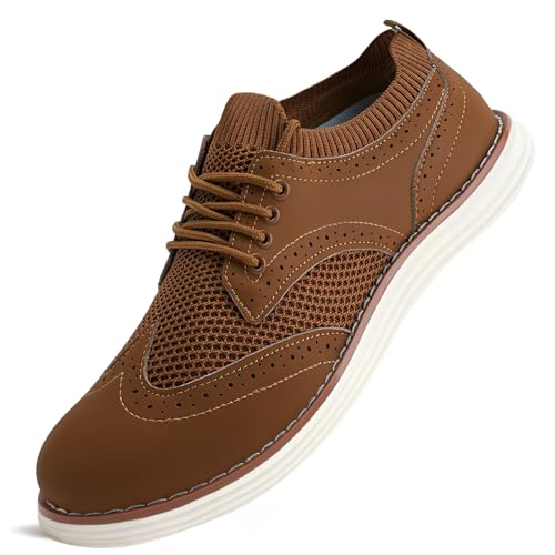 LEZTA Schuhe Herren Anzugschuhe Sneaker Oxfords Business Mesh Stoff Atmungsaktiv Sportschuhe Tennisschuhe Walkingschuhe Komfortabel Braun C 42 EU von LEZTA
