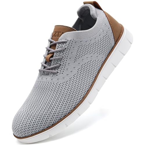 LEZTA Schuhe Herren Anzugschuhe Sneaker Oxfords Business Mesh Stoff Atmungsaktiv Sportschuhe Tennisschuhe Walkingschuhe Komfortabel Grau 44 EU von LEZTA