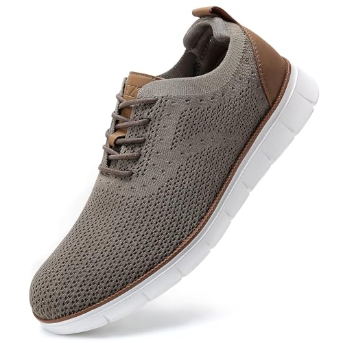 LEZTA Schuhe Herren Anzugschuhe Sneaker Oxfords Business Mesh Stoff Atmungsaktiv Sportschuhe Tennisschuhe Walkingschuhe Komfortabel Khaki 41 EU von LEZTA