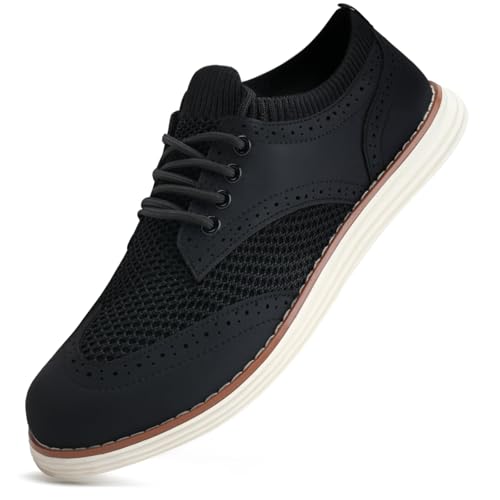 LEZTA Schuhe Herren Anzugschuhe Sneaker Oxfords Business Mesh Stoff Atmungsaktiv Sportschuhe Tennisschuhe Walkingschuhe Komfortabel Schwarz C 42 EU von LEZTA
