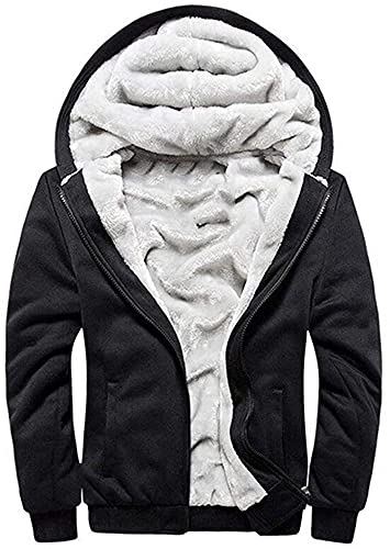 Herren Kapuzenjacke mit Fleecefutter Hoodies mit Reißverschluss Verdickte Langarm Kapuzenpullover Patchwork Sweatjacke Winter Warm Hooded Sweatshirt mit Tasche und Kordelzug(Schwarz,4XL) von LEZUAN