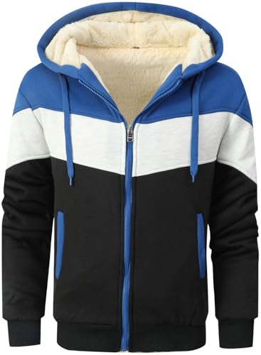 LEZUAN Kapuzenpullover Herren, Winter Warm Hoodies mit Reißverschluss, Fleece Innenseite Kapuzenjacke, Plus Dicke Sweatjacke Herren mit Kapuze, Gespleißtes Farbdesign(Blau,M) von LEZUAN