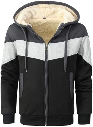 LEZUAN Kapuzenpullover Herren, Winter Warm Hoodies mit Reißverschluss, Fleece Innenseite Kapuzenjacke, Plus Dicke Sweatjacke Herren mit Kapuze, Gespleißtes Farbdesign(Dunkelgrau,L) von LEZUAN