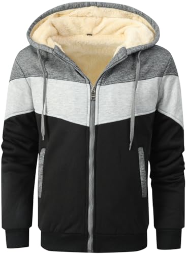 LEZUAN Kapuzenpullover Herren, Winter Warm Hoodies mit Reißverschluss, Fleece Innenseite Kapuzenjacke, Plus Dicke Sweatjacke Herren mit Kapuze, Gespleißtes Farbdesign(Grau,M) von LEZUAN