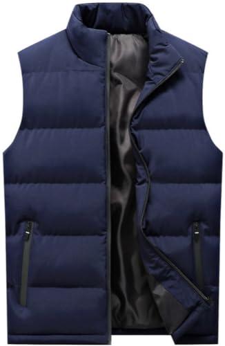 Steppweste mit Stehkragen, Winter Wärme Dicke Herren Weste mit Reißverschluss, Ärmellose Outdoorjacke(Blau,L) von LEZUAN