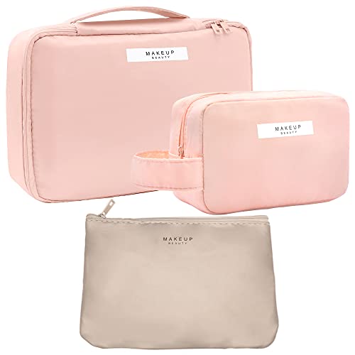 LEcylankEr 3 Stück Kosmetiktasche Set Tragbare Make Up Tasche Reise wasserdichte Schminktasche Damen Groß Kapazität Toiletry Bag für Kosmetika und Toilettenartikel (rosa) von LEcylankEr