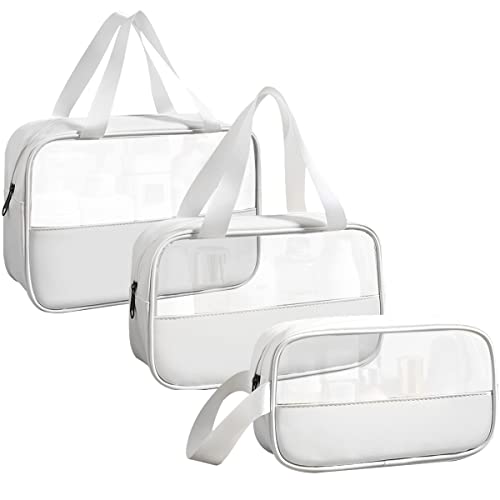 LEcylankEr Kosmetiktasche Transparent 3 Stück, Wasserdicht PVC Kulturbeutel für Damen, Leicht Make-up Tasche für Kosmetik, Kulturbeutel Reise Set (Weiß) von LEcylankEr