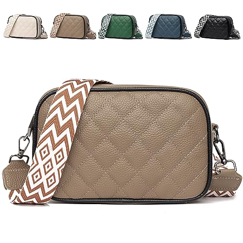 LEcylankEr Umhängetasche Damen aus Echtes Leder Kleine Crossbody Bag Damen mit Breiter Gurt für Damen Modische Leder Damen-Umhängetaschen (B-Khaki) von LEcylankEr