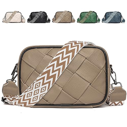 LEcylankEr Umhängetasche Damen aus Echtes Leder Kleine Crossbody Bag Damen mit Breiter Gurt für Damen Modische Leder Damen-Umhängetaschen (A-Khaki) von LEcylankEr