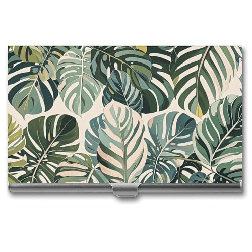 LFDSPYJE Visitenkartenhalter Weiß Ed Tropische Botanische Blätter Visitenkartenetui für Männer Frauen Metall Slim Namenskartenhalter Dünn Visitenkarten Organizer Pocket Card Holder Visitenkartenhalter von LFDSPYJE