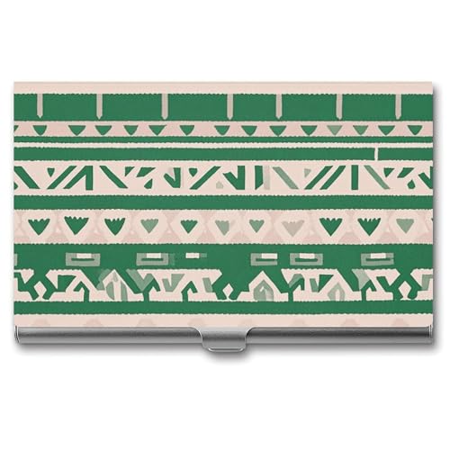 Visitenkartenetui Azteken-Saisons in Grün und Weiß mit Fransen Visitenkartenetui für Männer Frauen Metall Slim Namenskartenhalter Dünn Visitenkarten Organizer Pocket Card Holder Visitenkartenträger, von LFDSPYJE