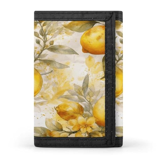 LFDSYEOQ Kleine Geldbörse mit Aquarell-Dinosaurier-Motiv für Damen und Herren, dreifach gefaltet, Kreditkartenhalter, Clutch-Geldbörsen für Damen, Aquarell mit Zitronen und Blättern, Einheitsgröße, von LFDSYEOQ