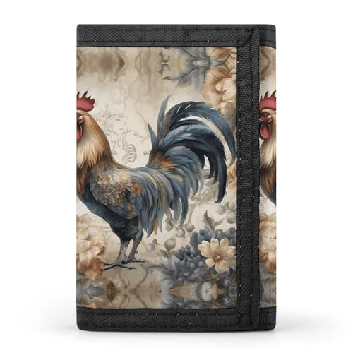 LFDSYEOQ Kleine Geldbörse mit Aquarell-Dinosaurier-Motiv für Damen und Herren, dreifach gefaltet, Kreditkartenhalter, Clutch-Geldbörsen für Damen, Wasserfarben-Hahn, Einheitsgröße, Casual von LFDSYEOQ