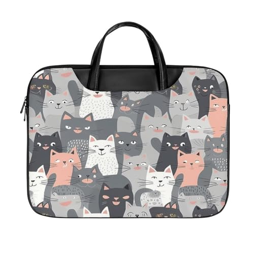 LFDSYEOQ Laptop-Aktentasche aus Leder, Border Collie, 40,6 cm, Kuriertasche, Computertasche für Büro, Arbeit, Reisen, Niedliches, lustiges graues Katzen-Muster, 42x32cm von LFDSYEOQ