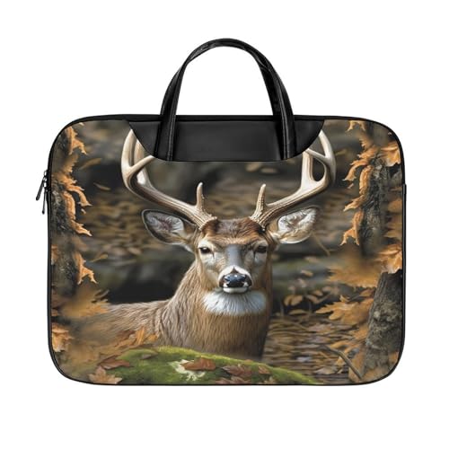 LFDSYEOQ Laptop-Aktentasche aus Leder, Camouflage, 40,6 cm, Kuriertasche, Computertasche für Büro, Arbeit, Reisen, Camouflage Hirsch, 42x32cm von LFDSYEOQ