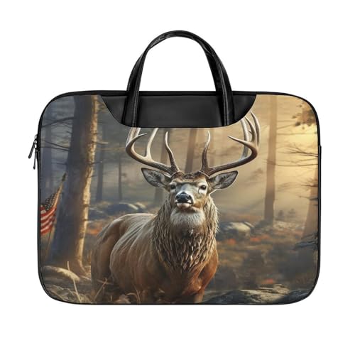 LFDSYEOQ Laptop-Aktentasche aus Leder, Cupcakes, Donuts, Muffins, Zucker, 40,6 cm, Kuriertasche, Computertasche für Büro, Arbeit, Reisen, Jagdsaison Hirsch, 42x32cm von LFDSYEOQ