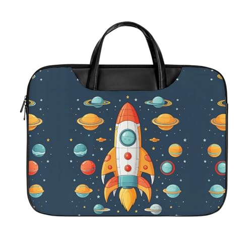 LFDSYEOQ Laptop-Aktentasche aus Leder, Dory-Gesichter, 40,6 cm (16 Zoll), Kuriertasche, Computertasche für Büro, Arbeit, Reisen, Rocket Clipart Raumschiff, 42x32cm von LFDSYEOQ