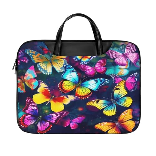 LFDSYEOQ Laptop-Aktentasche aus Leder, Kaffeebohnen, 40,6 cm, Kuriertasche, Computertasche für Büro, Arbeit, Reisen, Bunte Schmetterlinge, 42x32cm von LFDSYEOQ