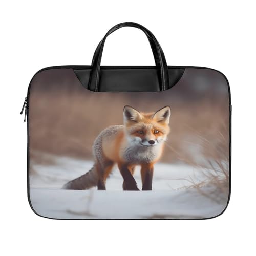 LFDSYEOQ Laptop-Aktentasche aus Leder, Motiv: Arctic Owl, 40,6 cm (16 Zoll), Kuriertasche, Computertasche für Büro, Arbeit, Reisen, Niedlicher Fuchs, 42x32cm von LFDSYEOQ