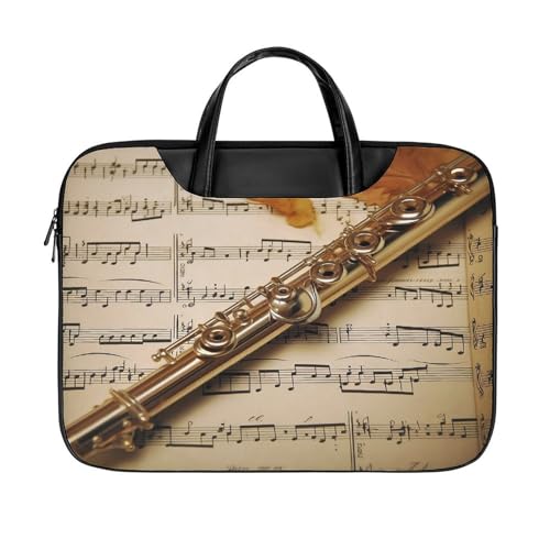 LFDSYEOQ Laptop-Aktentasche aus Leder, Motiv: Schmetterling, Pilz, 40,6 cm, Kuriertasche, Computertasche für Büro, Arbeit, Reisen, Flötenmusik, 42x32cm von LFDSYEOQ