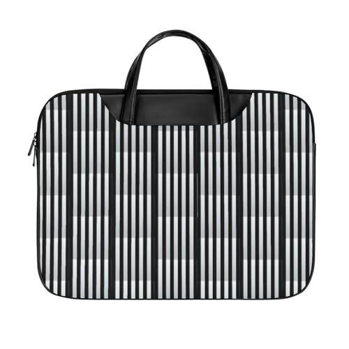 LFDSYEOQ Laptop-Aktentasche aus Leder, Ozean, Strand, Muschel, Perle, 40,6 cm, Messenger-Handtasche, Computertasche für Büro, Arbeit, Reisen, Schwarze und weiße Streifen, 42x32cm von LFDSYEOQ