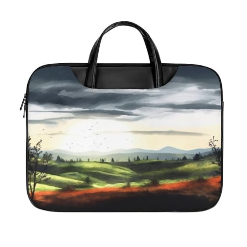 LFDSYEOQ Laptop-Aktentasche aus Leder, Querformat, 40,6 cm (16 Zoll), Kuriertasche, Computertasche für Büro, Arbeit, Reisen, Landschaft, 42x32cm von LFDSYEOQ