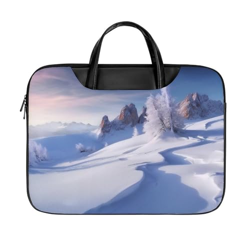 LFDSYEOQ Laptop-Aktentasche aus Leder, Querformat, 40,6 cm (16 Zoll), Kuriertasche, Computertasche für Büro, Arbeit, Reisen, Schneelandschaft, 42x32cm von LFDSYEOQ