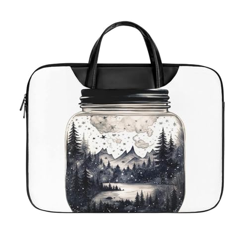 LFDSYEOQ Laptop-Aktentasche aus Leder, Schwarz und Weiß, 40,6 cm (16 Zoll), Kuriertasche, Computertasche für Büro, Arbeit, Reisen, Landschaft im Glas, 42x32cm von LFDSYEOQ