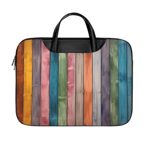 LFDSYEOQ Laptop-Aktentasche aus Leder, buntes Holzbrett, 40,6 cm, Kuriertasche, Computertasche für Büro, Arbeit, Reisen, Buntes Holzbrett, 42x32cm von LFDSYEOQ