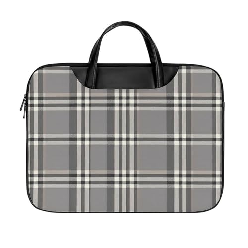 LFDSYEOQ Laptop-Aktentasche aus Leder, buntes Holzbrett, 40,6 cm, Kuriertasche, Computertasche für Büro, Arbeit, Reisen, Grau karierte Linien, 42x32cm von LFDSYEOQ