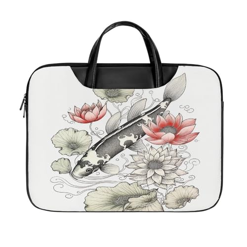 LFDSYEOQ Laptop-Aktentasche aus Leder, japanisches Samuraischwert, 40,6 cm, Kuriertasche, Computertasche für Büro, Arbeit, Reisen, Fisch Japanische Karpfen Lotus Blätter Blume, 42x32cm von LFDSYEOQ