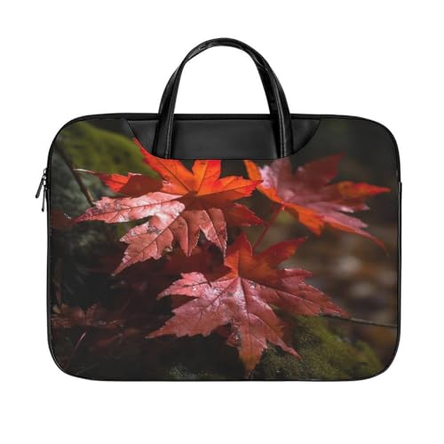 LFDSYEOQ Laptop-Aktentasche aus Leder, violett, Blume, Schmetterling, 40,6 cm, Kuriertasche, Computertasche für Büro, Arbeit, Reisen, Rote Ahornblätter, 42x32cm von LFDSYEOQ