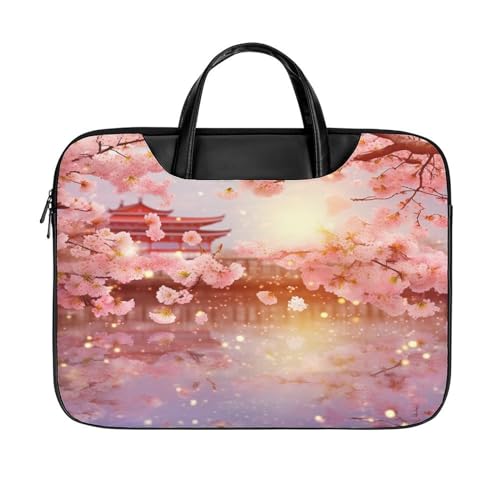 LFDSYEOQ Laptop-Aktentasche aus Leder für Damen und Vögel, 40,6 cm (16 Zoll), Messenger-Handtasche, Computertasche für Büro, Arbeit, Reisen, Kirschblüten, 42x32cm von LFDSYEOQ