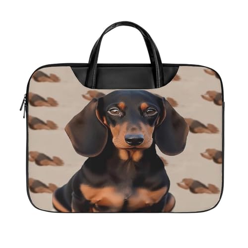 LFDSYEOQ Laptop-Aktentasche aus Leder mit Dackel-Motiv, 40,6 cm (16 Zoll), Kuriertasche, Computertasche für Büro, Arbeit, Reisen, Dackel Hund, 42x32cm von LFDSYEOQ