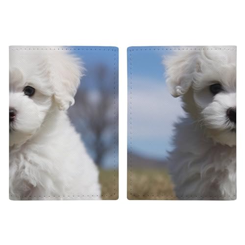 LFDSYEOQ Reisepasshülle aus Leder, Bichon Frisé, Hundepasshülle, Reisedokumente, Organizer, Schutz mit Kreditkartenfächern für Damen/Herren, Bichon Frisé Hund, 20.3x13.8cm von LFDSYEOQ