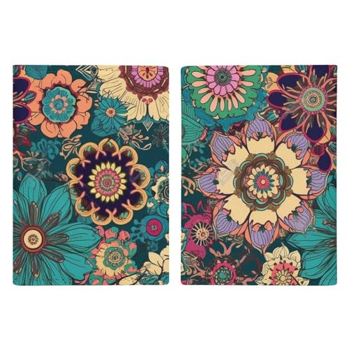 LFDSYEOQ Reisepasshülle aus Leder, Bohemian-Blumen-Design, Reisedokumente, Organizer, Schutz mit Kreditkartenfächern für Damen/Herren, Böhmische Blume, 20.3x13.8cm von LFDSYEOQ