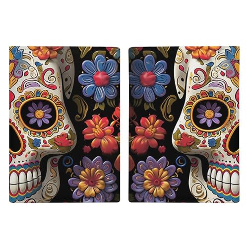 LFDSYEOQ Reisepasshülle aus Leder, Motiv: Totenköpfe, Reisedokumente, Organizer, Schutz mit Kreditkartenfächern für Damen/Herren, Sugar Skulls, 20.3x13.8cm von LFDSYEOQ