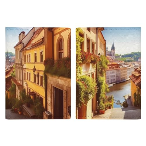 LFDSYEOQ Reisepasshülle aus Leder, Motiv: malerischer Sommer, Altstadt, Reisedokumente, Organizer, Schutz mit Kreditkartenfächern für Damen/Herren, Scenic Summer Old Town, 20.3x13.8cm von LFDSYEOQ