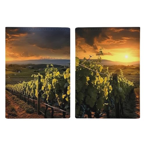 LFDSYEOQ Reisepasshülle aus Leder, Sonnenuntergang über den Weinbergen, Reisedokumente, Organizer, Schutz mit Kreditkartenfächern für Damen/Herren, Sonnenuntergang über den Weinbergen, 20.3x13.8cm von LFDSYEOQ