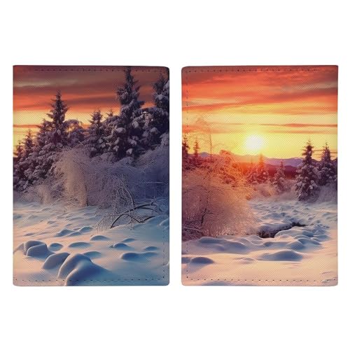 LFDSYEOQ Reisepasshülle aus Leder, Winter, Schnee, Sonnenuntergang, Landschaft, Reisedokumente, Organizer, Schutz mit Kreditkartenfächern für Damen/Herren, Winterlandschaft Schnee Sonnenuntergang, von LFDSYEOQ