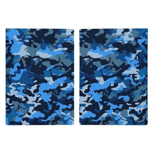 LFDSYEOQ Reisepasshülle aus Leder, mit Kreditkartenfächern für Damen/Herren, Blau, blau camouflage, 20.3x13.8cm von LFDSYEOQ