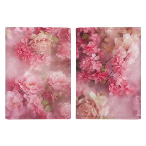 LFDSYEOQ Reisepasshülle aus Leder, mit rosa Blumenmuster, Reisedokumente, Organizer, Schutz mit Kreditkartenfächern für Damen/Herren, Rosa Blumen, 20.3x13.8cm von LFDSYEOQ