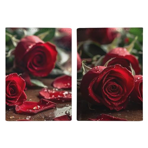 LFDSYEOQ Reisepasshülle aus Leder, zum Valentinstag, Rose, Reisedokumente, Organizer, Schutz mit Kreditkartenfächern für Damen/Herren, Valentinstag Rose, 20.3x13.8cm von LFDSYEOQ