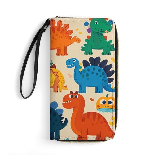 LFDSYEOQ Schöne Strawberry Slim Wallet für Damen und Herren, Ledergeldbörse, Kreditkartenhalter, Clutch, Geldbörse für Damen, erhältlich in verschiedenen Stilen, Viele bunte Cartoon-Dinosaurier, von LFDSYEOQ