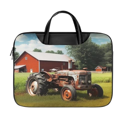 Laptop-Aktentasche aus Leder Boston Charles River City Skyline Sonnenuntergang 40,6 cm Messenger Handheld Computertasche für Büro Arbeit Reisen, Firma Farm Traktor, 42x32cm von LFDSYEOQ