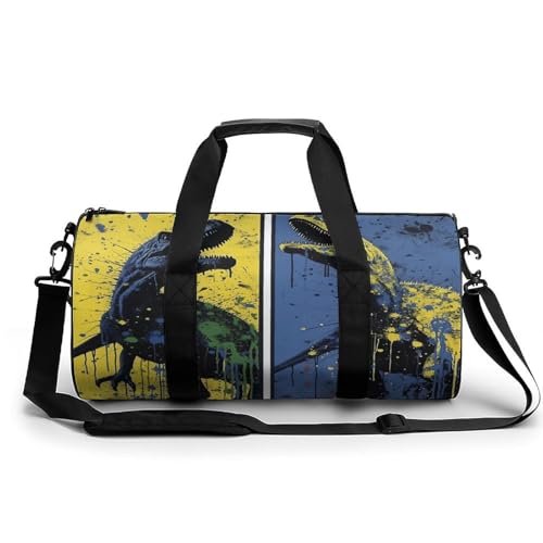 Sporttasche für Damen und Herren, Aquarell-Dinosaurier, zylindrische Reisetasche mit verstellbaren Trägern für Reisen, Sport, Workout, Aquarell-Dinosaurier, 45x23x23CM, Reisetasche von LFDSYEOQ